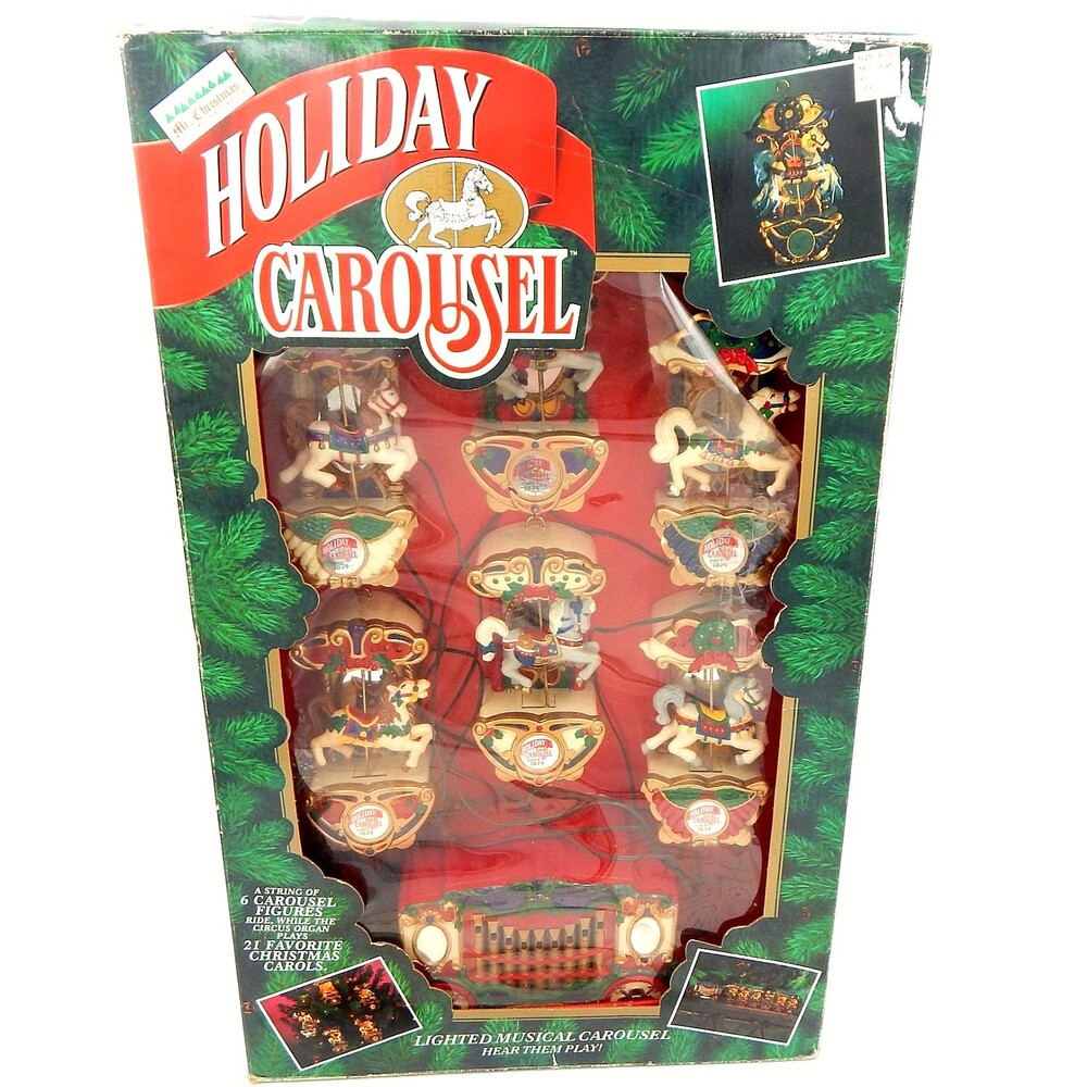 Mr Christmas Holiday Carousel 1992 6 Horses 21 Carols Musical Lights Vintage
